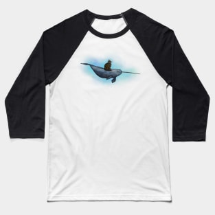 Cat Riding a Narwhal Baseball T-Shirt